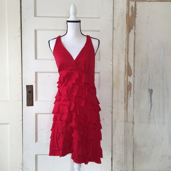 Express Dresses & Skirts - Red Express Neck Tie Halter Dress w/Ruffled Bottom